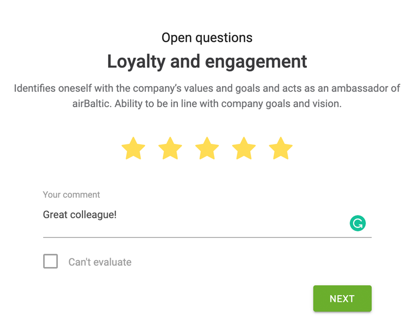 Survey interface to give quick feedback to your employees